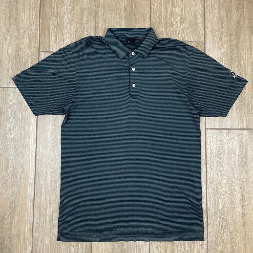 Dunning Golf Polo Shirt Mens Large Striped Coolmax Performance Grizzly Ranch